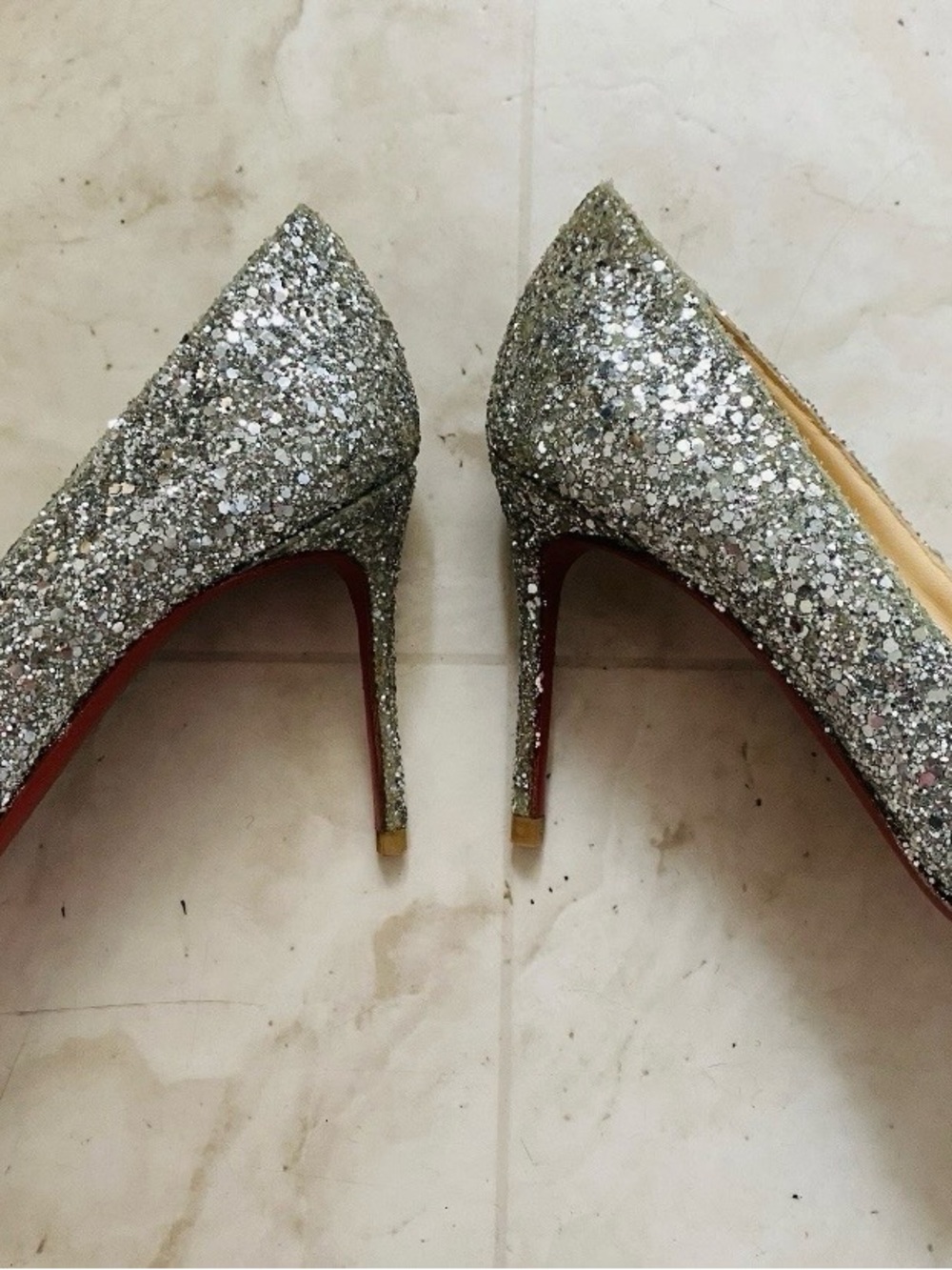 Christian Louboutin Made in Italy Fifille 85 Silver Glitter Pumps Heels Size 6.5 - Picture 6 of 14